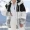 Plus Size Colorblock Fuzzy Hoodie Drawstring Zip Up Coat, Womens Plus Pocket Casual Overcoat